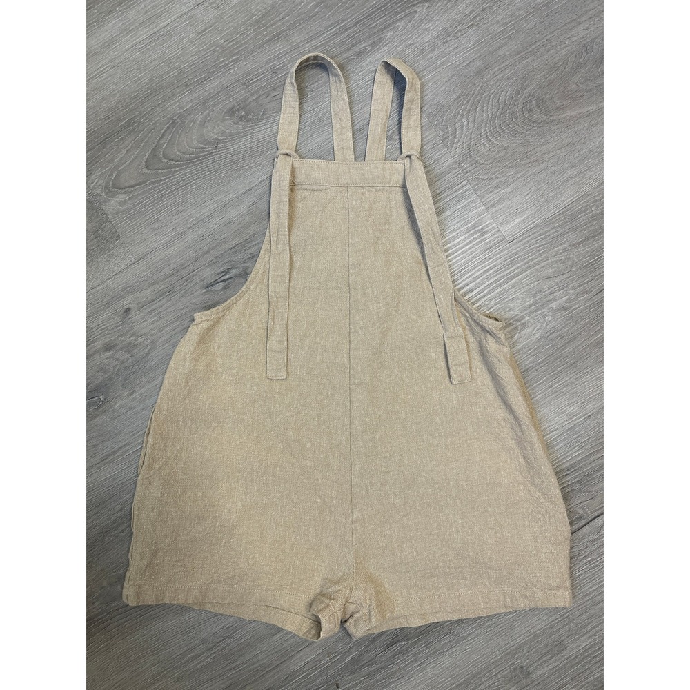 Rylee + Cru Skipper Overalls Tan Linen Cotton Tie Shoulder Shortalls 6-7Y